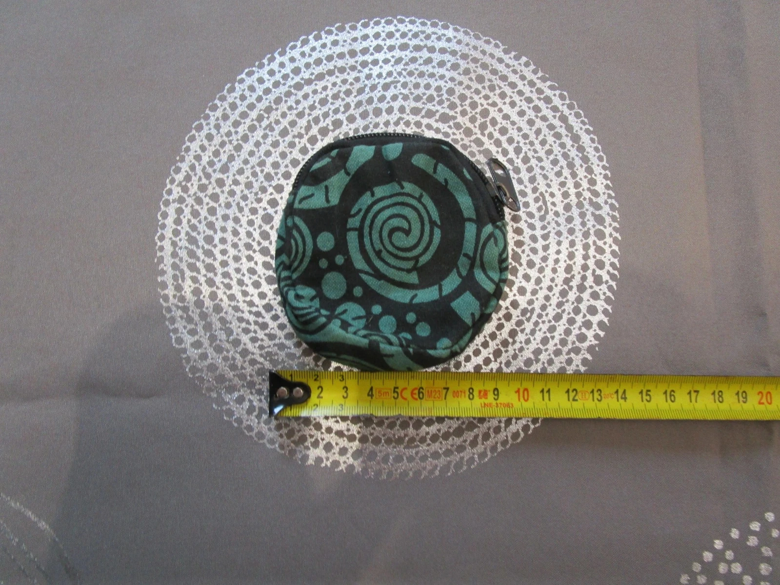 Porte-monnaie rond en tissu 100 % coton Style ethnique Fermeture zippée – Noir Vert Ø 10 cm P016 – photo 3